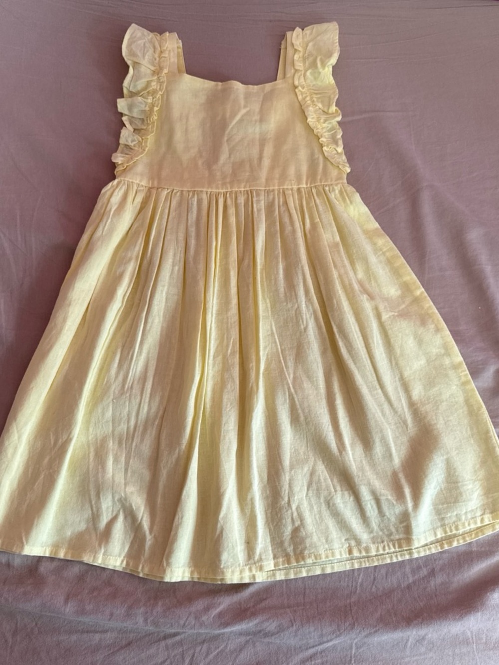 Mango Pale Yellow Ruffle Strap Girls Dress